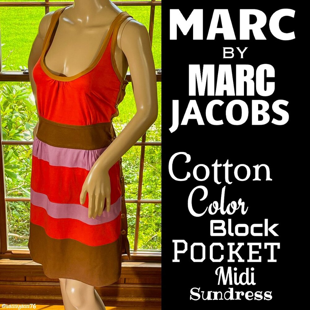 ▪️MARC BY MARC JACOBS▪️Retro Cotton Color Block Stripe Pocket Midi Sundress